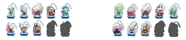  ▲セガコラボカフェ　Fate／Grand Order Arcadeスタンド付きデフォルメアクリルキーホルダーC　（全10種）（左）／セガコラボカフェ　Fate／Grand Order Arcadeスタンド付きデフォルメアクリルキーホルダーD　（全10種） 